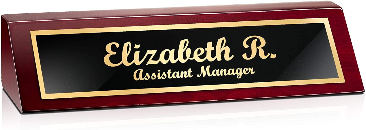 Personalized Piano-Finish Rosewood Desk Name Plate 
