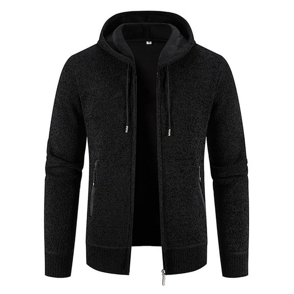 IROINNID Men's Long Sleeve Plush Mid-Length Jacket Solid Color Casual Autumn And Winter Stand Collar Sweater