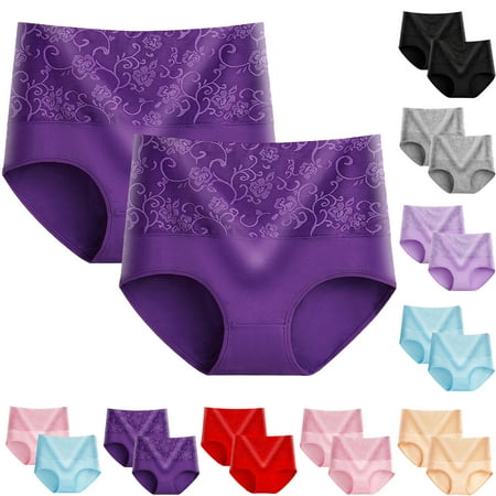 CFLVAEK 2 Pack Cotton Underwear Briefs for Women Plus Size High Waist Panty Stretch Soft Tummy Control Panties Full Coverage Lace Ladies Underwear Brief Light Blue XXXXL