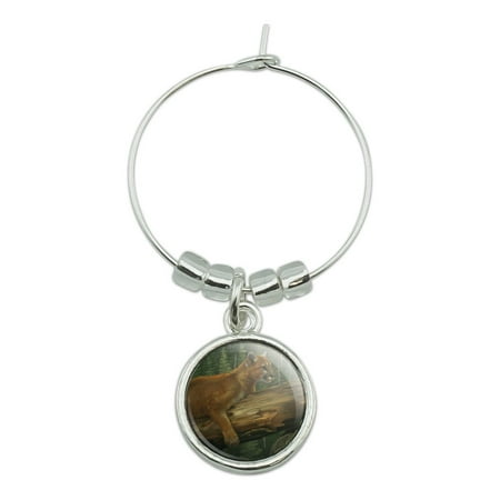 

Cougar Mountain Lion on Fallen Tree Wine Glass Charm Drink Marker