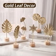 thumbnail image 2 of Wrongduck Gold Leaf Home Decor Set, 3PCS Metal Botanical Sculptures with Wooden Base, Modern Artistic Shelf Statues for Living Room Office Decor, 2 of 10