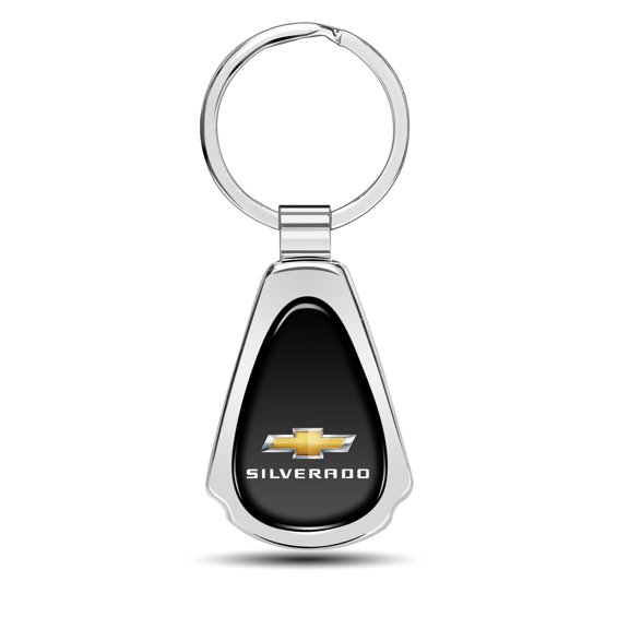iPick Image for Chevrolet Silverado Black Dome Chrome Metal Teardrop Key Chain, Official Licensed