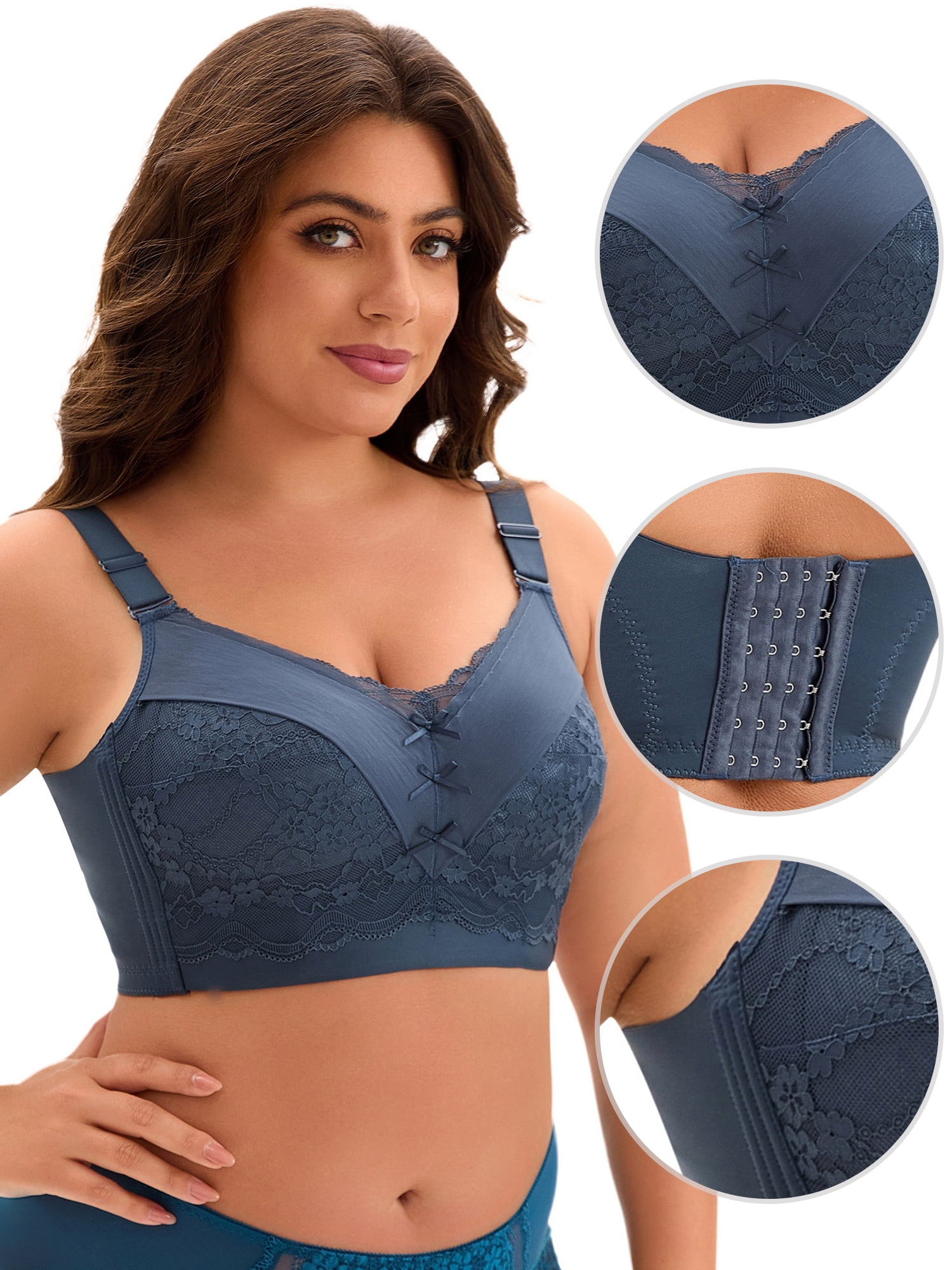 DARING DIVA Women's Full Coverage Bra Hem Wide Straps Wirefree Bralett Dark Blue 36 B
