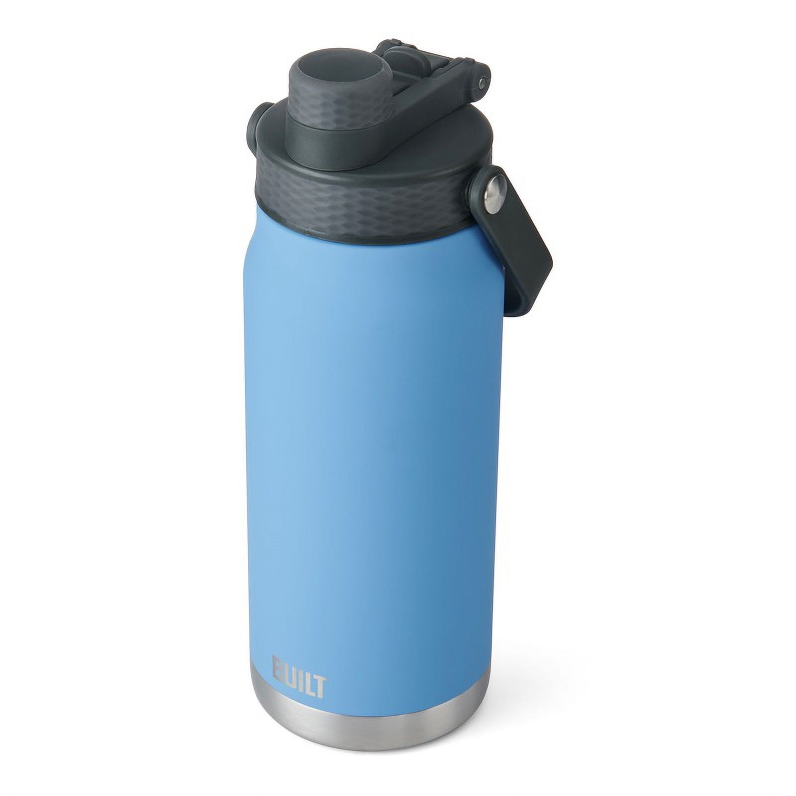 BUILT Torrent 32 oz Dual Lid Double-Wall Insulted Stainless Steel Water Bottle, Sky Blue