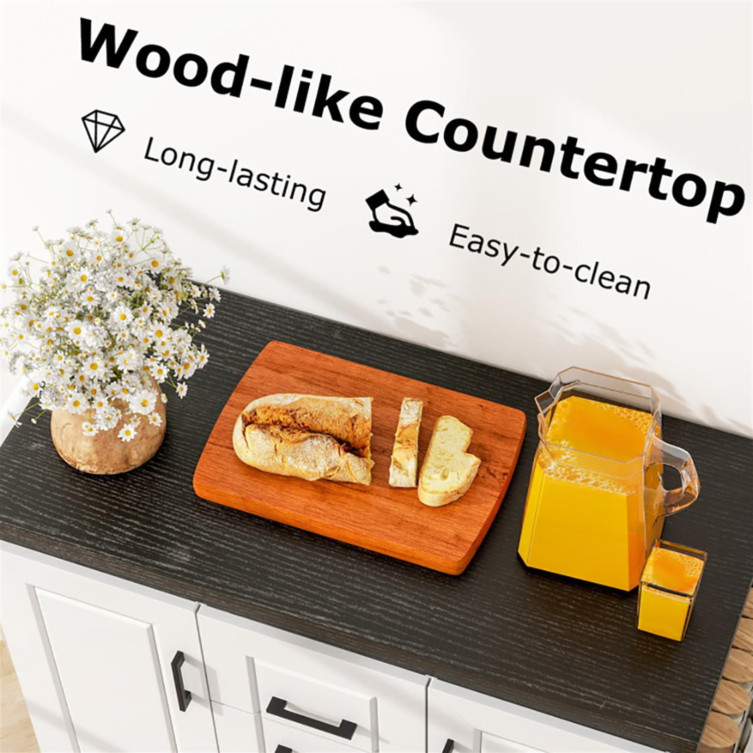 Demi Bonn Mobile Kitchen Island Cart with Storage Cabinets, Rolling Kitchen Serving Carts on Wheels for Home, Dining Room, White