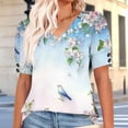 thumbnail image 6 of DeHolifer Women's Tops Casual Printed Short Sleeve V-Neck T-Shirts Summer Casual Tees Tops Navy 2XL, 6 of 7
