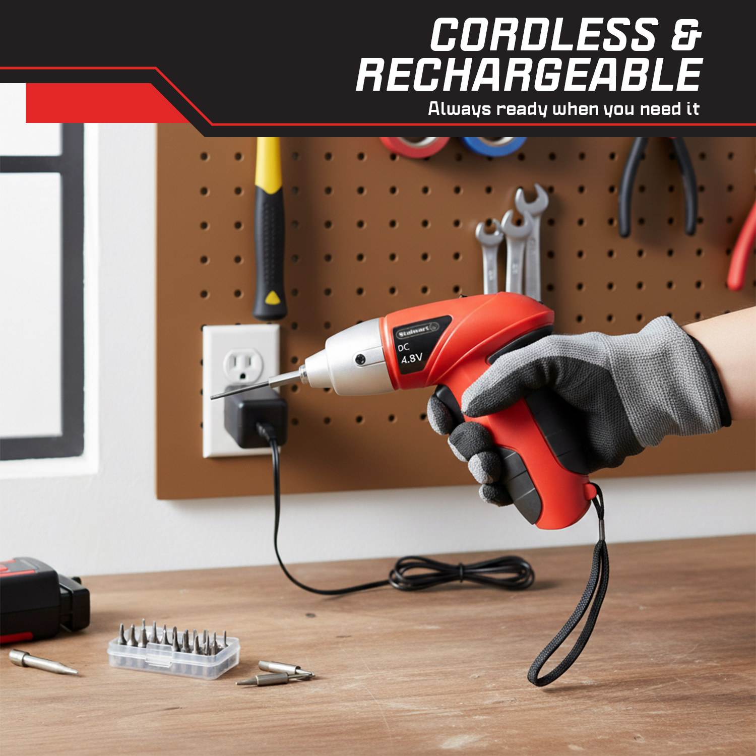 Stalwart 4.8V Cordless Screwdriver Kit, 25-Piece Set Red photo 5