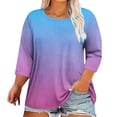 thumbnail image 2 of Birdeem T-Shirts Grande Taille pour Femmes T-Shirts Grande Taille Imprimés Col Rond Manches Trois Quarts T-Shirts Manches 3/4 T-Shirts Amples Grande Taille pour Femmes, 2 of 4