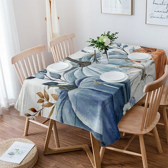 Thanksgiving Pumpkin Blue Leaves Table Cloth Waterproof Dining Tablecloth Kitchen Decorative Party T