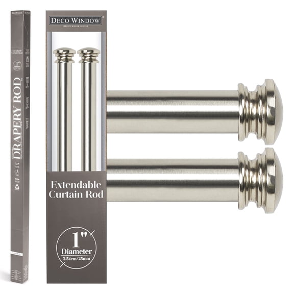 Deco Window 72 to 144 inches 2 Pcs Adjustable Curtain Rod for Windows with EndCap Finials (1'' Diameter, Satin Silver)
