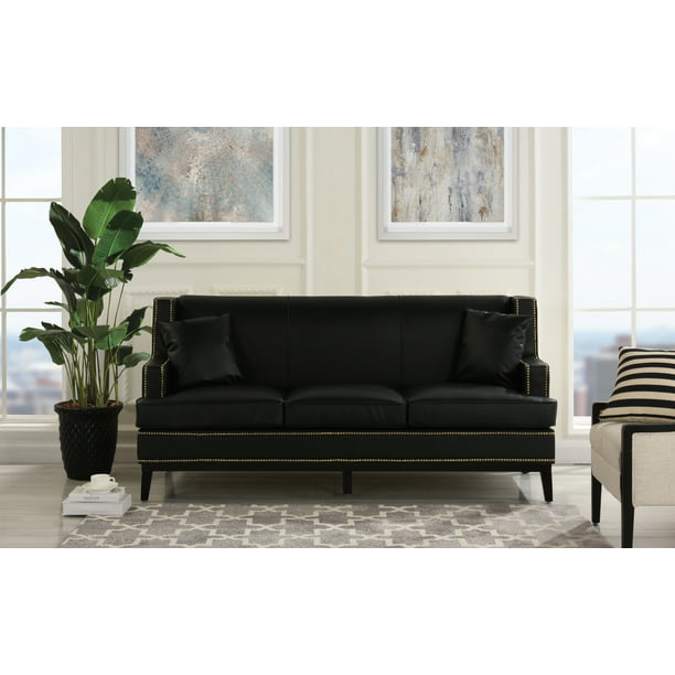 Mobilis Modern Soft Bonded Leather Sofa with Nailhead Trim Detail ...