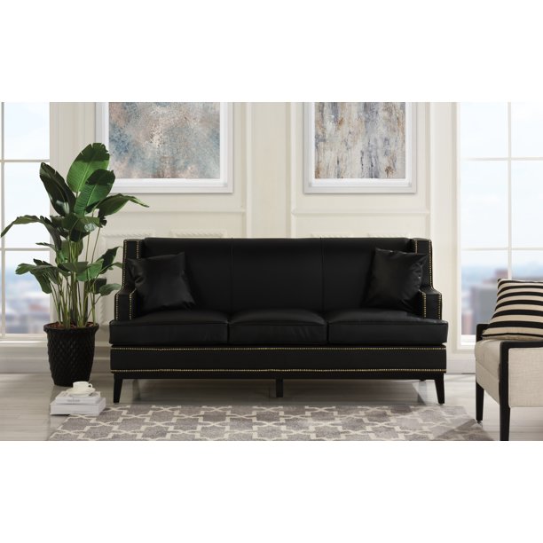 Mobilis Modern Soft Bonded Leather Sofa with Nailhead Trim Detail