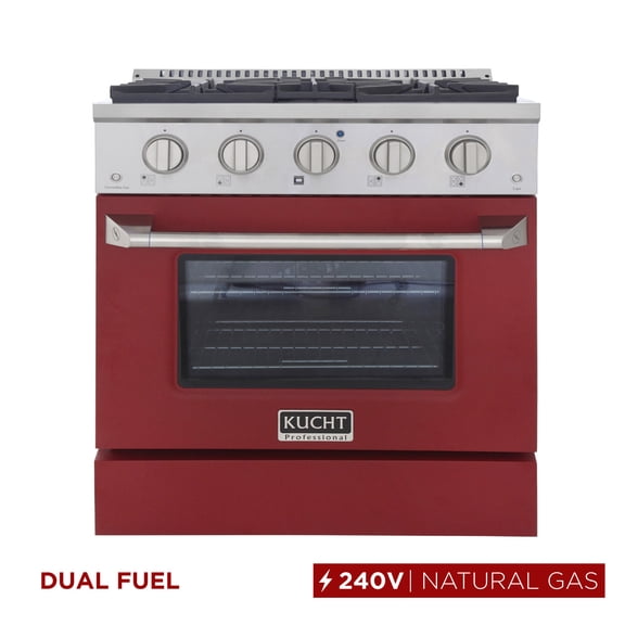 30 in. 4.2 cu. ft. Dual Fuel Range Natural Gas Convection Oven in Red.