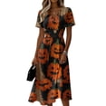 thumbnail image 2 of Halloween Dresses for Women Skeleton V Neck Bat Fall Wedding Guest Dress Ghost Short Sleeve Funny Wrap Dresses M, 2 of 5