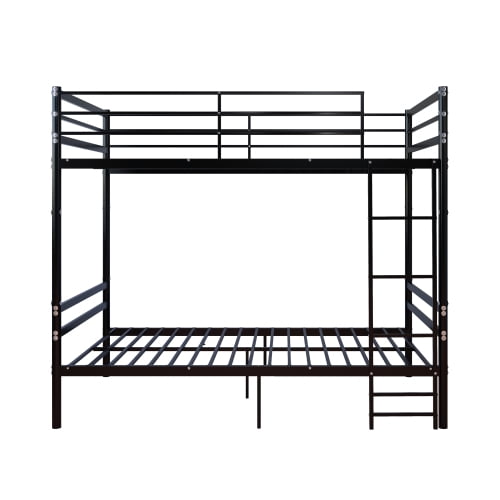 Heavy-Duty Metal Bunk Bed Twin Over Twin, Modern Space-Saving Bed Frame with Safety Guardrails & Built-In Ladder, Sturdy Slat Support No Box Spring Needed for Teens Adults Bedroom, Black