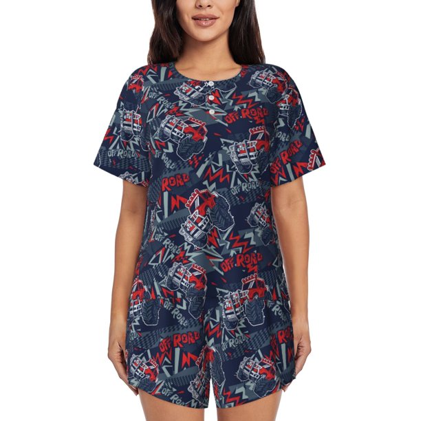 Fotbe Cool Red Off-Road Vehicle Conjunto de Pijama Estampado para Mujer, 2 Piezas, Ropa de Dormir con Camiseta de Manga Corta y Shorts Suaves-X-Large
