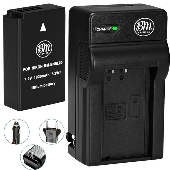 BM Premium EN-EL20, EN-EL20A Battery and Charger for Nikon Coolpix P950, P1000, DL24-500, Coolpix A, 1 AW1, 1 J1, 1 J2, 1 J3, 1 S1, 1 V3 Cameras