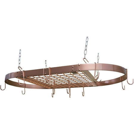 Low Ceiling Oval Pot Rack - Range Kleen 24-Piece Copper Plated Oval Pot Rack