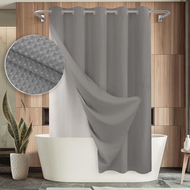 Barossa Design No Hooks Fabric Shower Curtain with Snapin Liner Waffle