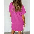 thumbnail image 5 of Chiclily Women's Summer Short Sleeve Dresses Crewneck Ribbed Mini Tshirt Dress, Rose Red XL, 5 of 6