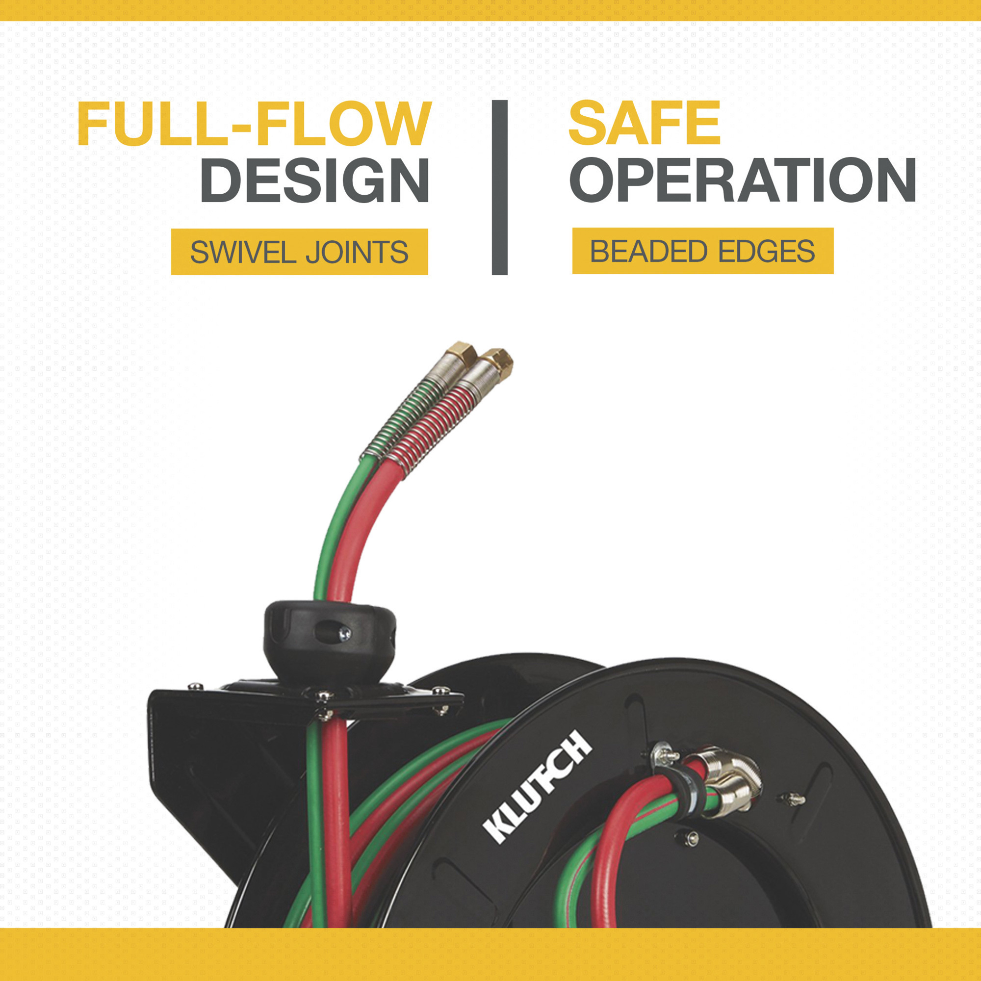 Klutch Spring-Rewind Twin-Line Oxyacetylene Welding Hose Reel with 50ft. Hose, 300 PSI Max.