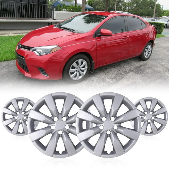 16 inch Steel Wheel Hubcaps 4 pieces-Lacquer for 2014-2016 TOYOTA COROLLA Snap-On Installation (Silver-Lacquer)