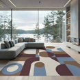 thumbnail image 2 of ODIKA 8'x10' Washable Area Rug Durable, Non-Slip Brown Blue Geometric Abstract Design Elegant Interplay of Circles and Rectangles for Living Room, Under Sectional, Family, 2 of 7