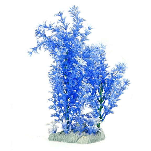 Unique Bargains Ceramic Base Aquarium Blue White Plastic Grass Ornament