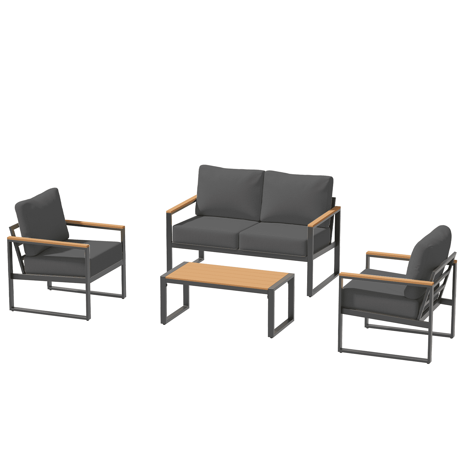 LazySunsets 4-Piece Outdoor Patio Furniture Set, Modern Metal Conversation Set for Porch, Deck, Balcony (Dark Grey)