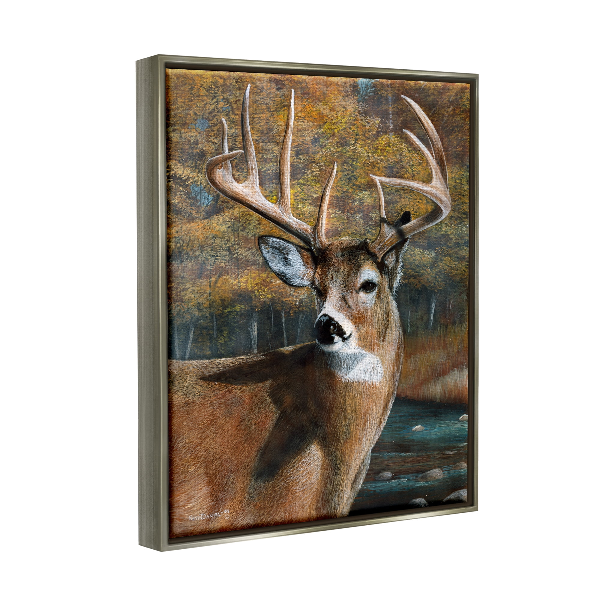 Stupell Industries Woodland Deer Portrait Animals & Insects Painting Gray Floater Framed Art Print Wall Art, 17 x 21