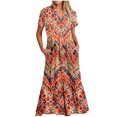 thumbnail image 2 of Offre à Durée Limitée Iumwxz Robes à Manches Courtes Col Rond pour Femmes Tunique Décontractée Ample Robe Longue Plissée Robe Imprimée Tendance Robes d'Été pour Femmes Robes Tendance pour Fête, 2 of 5