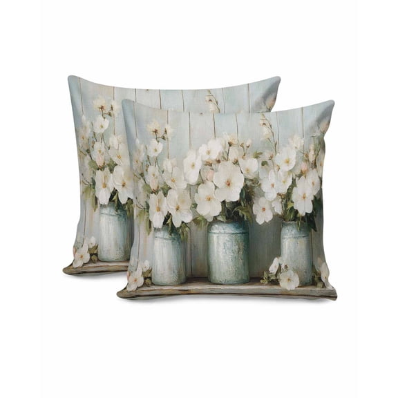 Throw Pillow Covers 20x20 Inch Set of 2 Flower Vase Decorative Pillow Covers Spring Farm Cushion Cover Pillowcase for Sofa Couch Bed Home Decor
