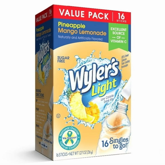Wyler's Light Pineapple Mango Lemonade Powder Mix, Singles To Go 1 Pack, 1 Flavor, 16 Count
