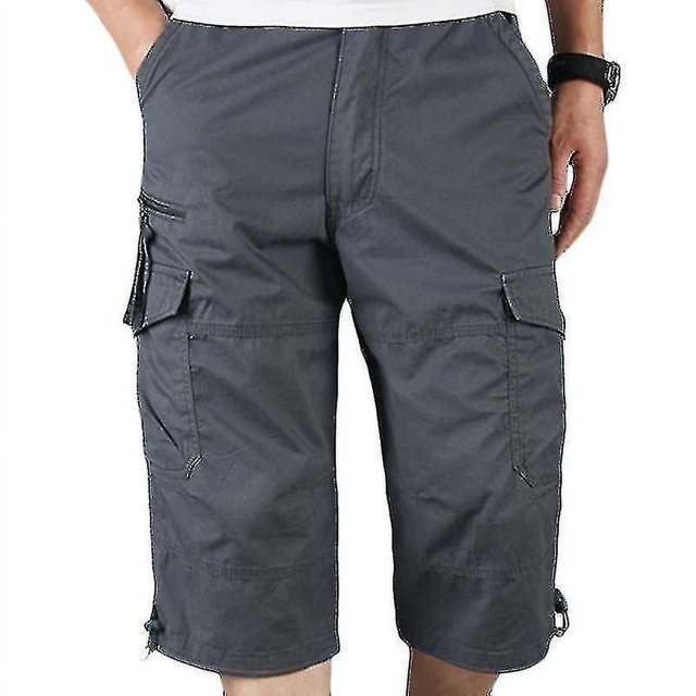 Mens 3/4 Long Length Elasticated Shorts Waist Cargo Combat Three Quarter Pants