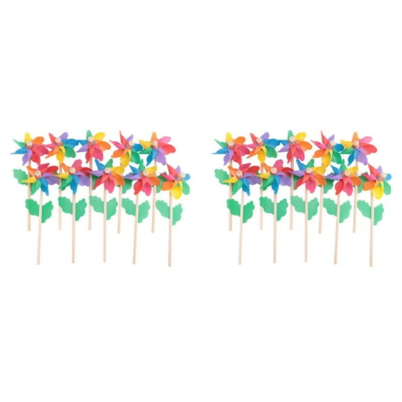 20Pcs Wooden Stick Pinwheels,Windmill Pinwheels DIY Pinwheels Set for Kids Toy Garden Lawn Decor