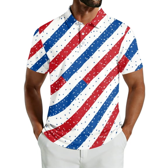 Men's USA 250th Anniversary American Flag Stripe Polo Shirt Patriotic Casual Short Sleeve America 250 Merchandise