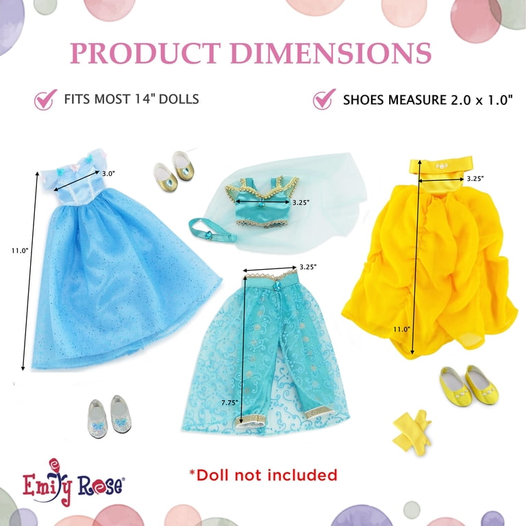 Emily Rose 14.5 Inch Doll Clothes 13 Piece 14" Doll Princess Dress Value  Bundle Set, Includes Cinderella, Belle and Jasmine Costumes - Walmart.com