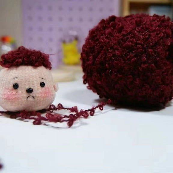 Nvzi-a 50g (maroon) Soft Plush Wool Acrylic Fancy Loop Yarn for Doll Hair Making,Crochet Knitting,Needle Felting Doll Hair | Curly Hair Coils of Wool Felt Carded Sheep Wool,Roving,Fiber