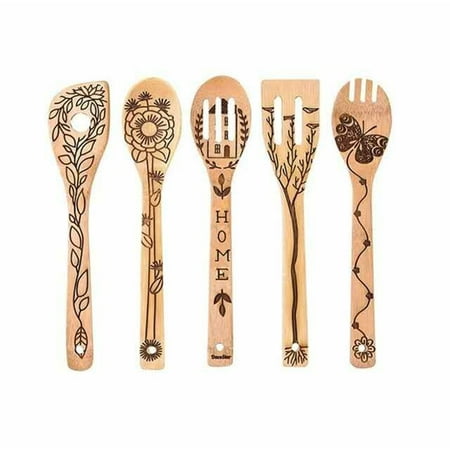 

kitchen aid Clearance kitchen utensils set Utensil Burned Wooden Spoons Set Slotted Spoon 5PC Tableware Gift