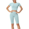 thumbnail image 4 of Hpapadks Gym Sets for Women 2 Piece Outdoor Running Fitness Wear Tight Quick Dry Short Sleeve Solid Crop Tops Shorts Yoga Set Yoga Sets for Women Blue L, 4 of 4