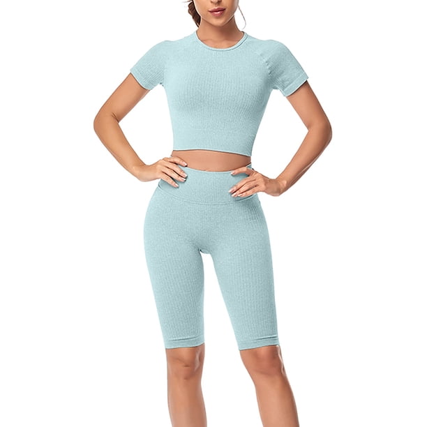 Gibobby Trajes de entrenamiento Conjunto de 3 piezas de yoga Moda Sexy Correr al libre Ropa deportiva desnuda Ropa deportiva de secado rápido ajustada(Azul, M)