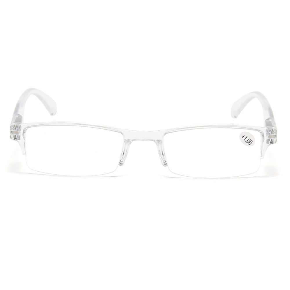5 Pairs of Transparent Retro Rectangle Spring Hinge Reading Glasses 2.50 for Men and Women, Clear Half Rimless Lightweight Plastic Readers +2.50