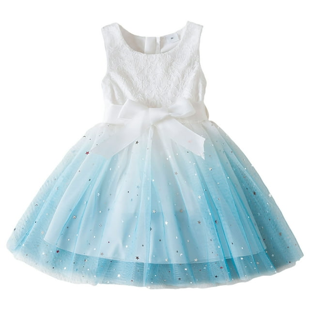 WEAIXIMIUNG Robes de Bal 2024 Courtes Enfants Filles Sans Manches Nœud Imprimé Robes Vêtements 3-4 Ans