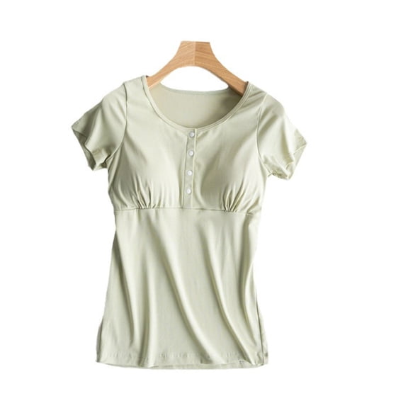 Fengqque Comfortable and Convenient Women's Nursing Tops Short Sleeve Summer Printed Round Neck Sexy Casual Tops Botton Regular Blouses Tops