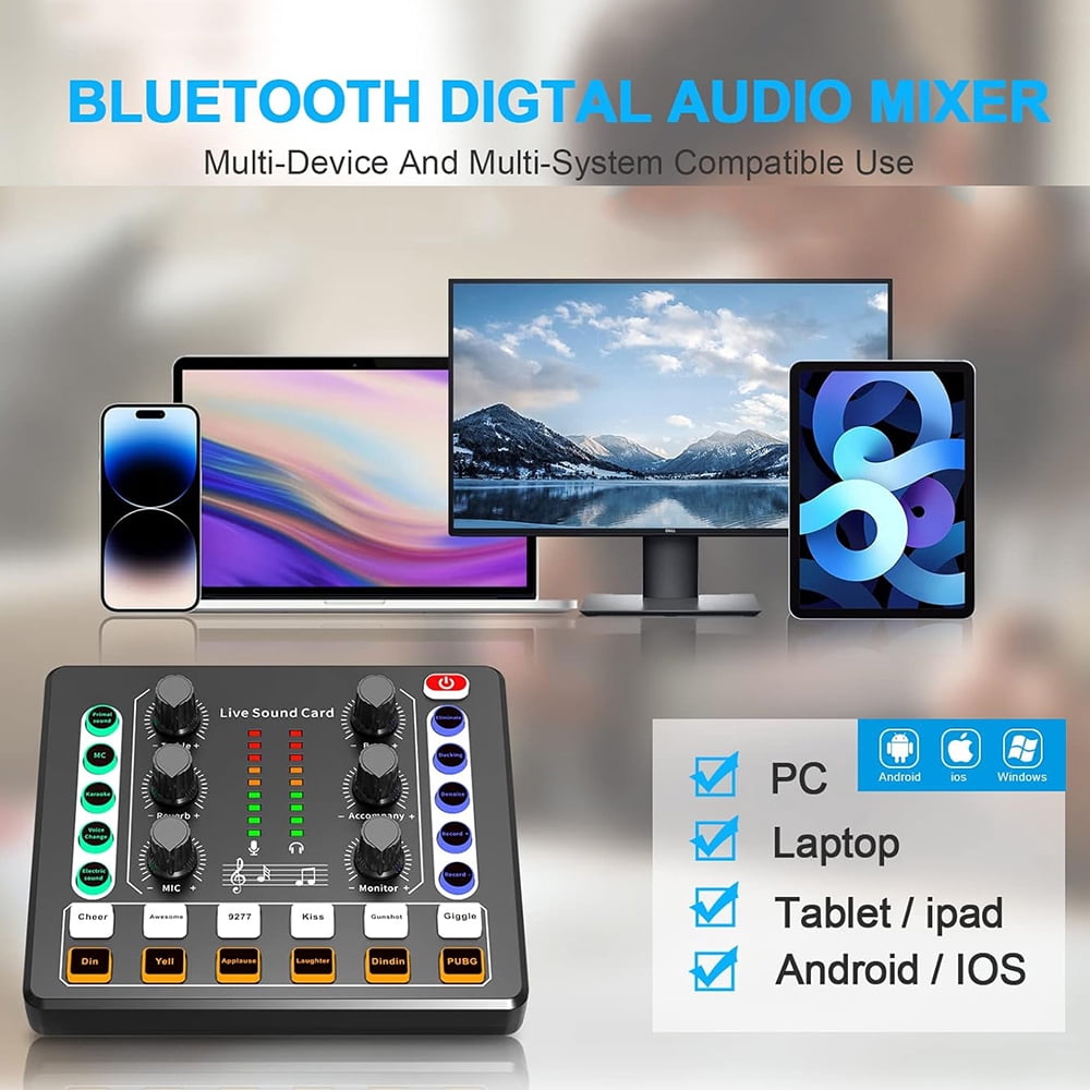 Interface with DJ Mixer Live Sound Card Effects and Voice Changer,Prefect for live Streaming/Podcasting/Gaming ,Easy to Operate
