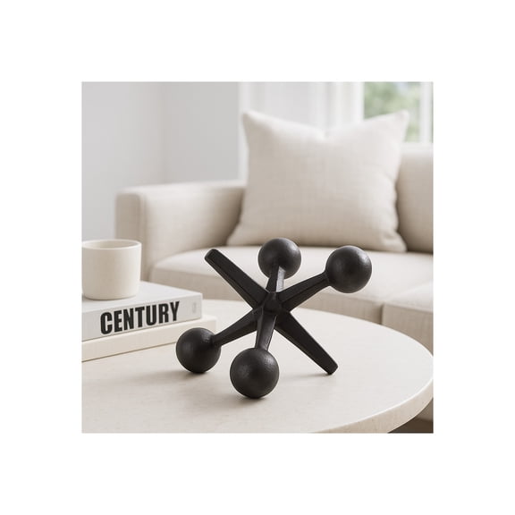 Decorative Metal Jack Sculpture for Home Décor - Modern Figurine for Bathroom, Office, and Living Room Décor - Abstract Accent for Entryway, Shelf Display, and Coffee Table - 5", Black