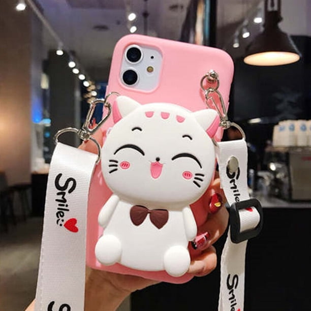 Funda con dibujo de gato en 3D para móvil, cartera bonita con cuerda para Samsung Galaxy A01, A02S, A03, A10E, A20, A30, A40, A50S, A60, A70, A80, A90 qiuyongmign unisex
