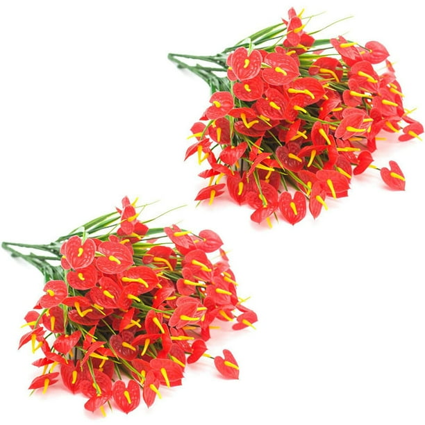 SNOWINSPRING 8 Bunches Artificial Flowers Faux Anthurium Plants Plastic