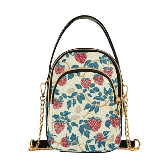 joogoo Women Abstract Strawberry Chain Crossbody Bags Shoulder Handbag Phone Purse