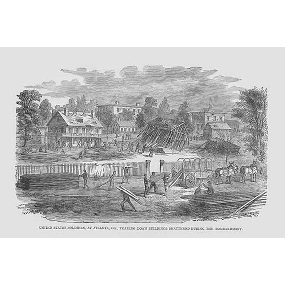 Federal Soldiers tearing down buildings destroyed by Bombardment in Atlanta-Fine Art Canvas Print (20" x 30")